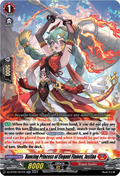 Dancing Princess of Elegant Flames, Justina (DZ-BT02/021EN) [Illusionless Strife]